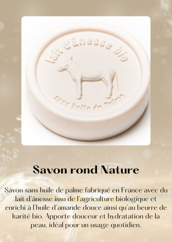 Savon rond sans huile de palme au lait d'ânesse biologique 100g